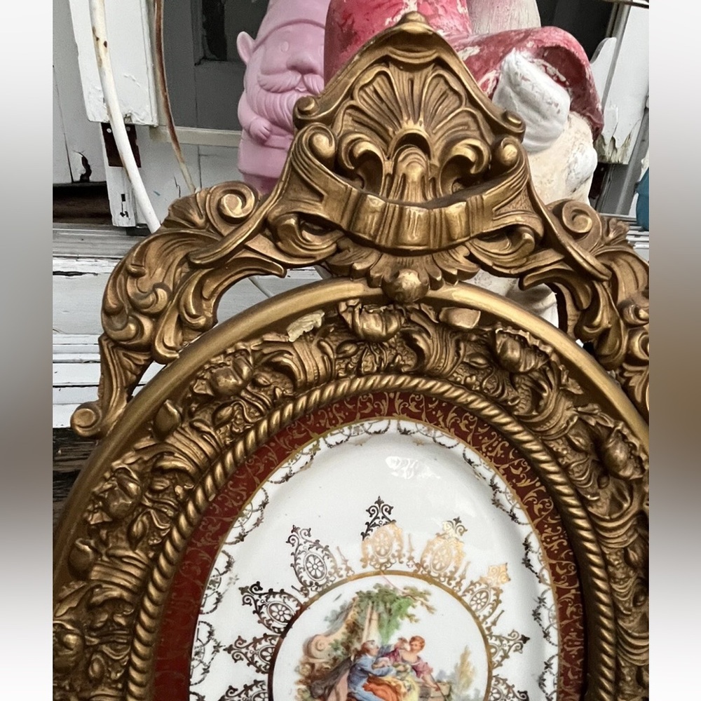 2 Atlas China 22 Karat Gold Serving Plate Platter Wood Framed Art Tall Vintage - Picture 8 of 13